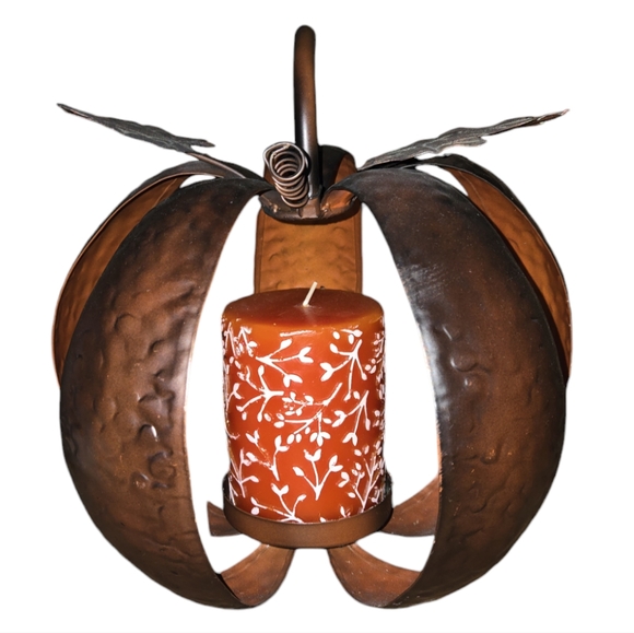 Hammered Metal Pumpkin Pillar Candle Holder - Picture 1 of 6